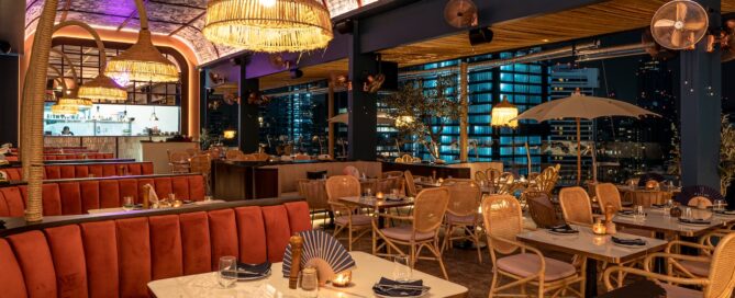 interior and design of Pastel Bangkok rooftop bar and restaurant at night